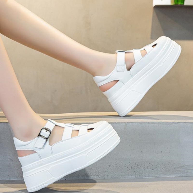 8.5 センチメートル中空フル牛本革女性の夏の靴プラットフォ - Sneakers Fashion Women のレビューと価格