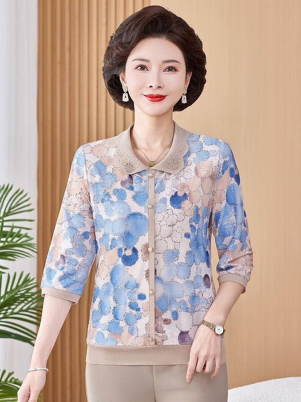 アイスシルク弾性プリントショートシャツニットトップTシャツ5 - Women Fashion Over The Years のレビューと価格