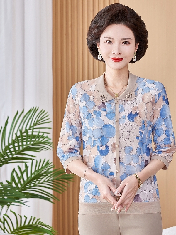 アイスシルク弾性プリントショートシャツニットトップTシャツ5 - Women Fashion Over The Years のレビューと価格