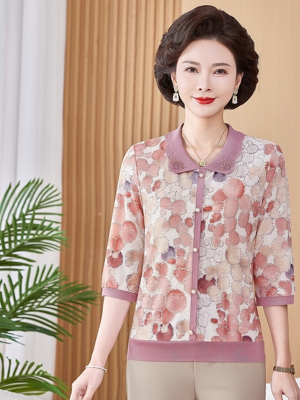アイスシルク弾性プリントショートシャツニットトップTシャツ5 - Women Fashion Over The Years のレビューと価格