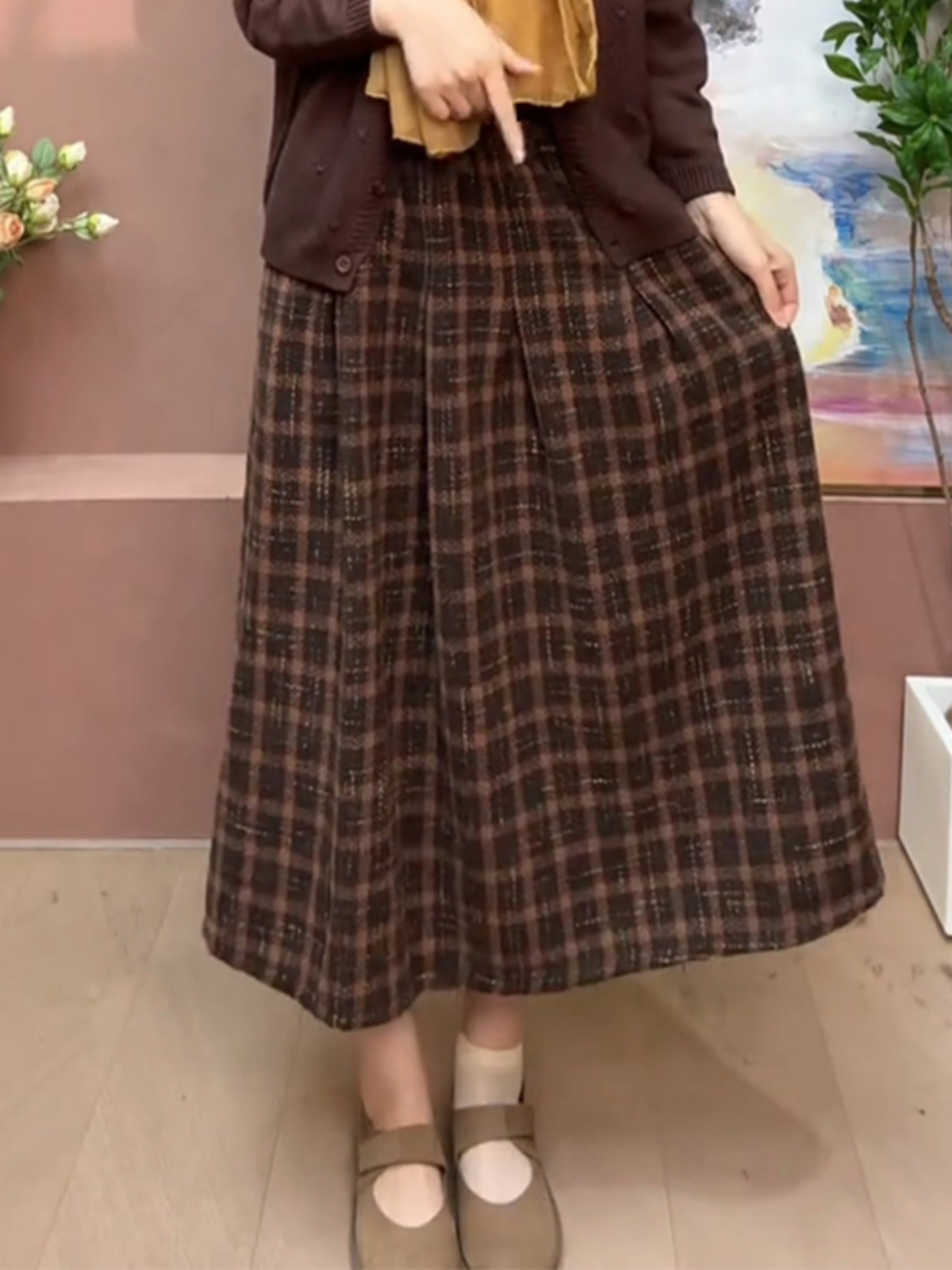 レトロな厚手のウール A ラインミニスカート女性の痩身ミディ - A-Line Skirt Midi のレビューと価格