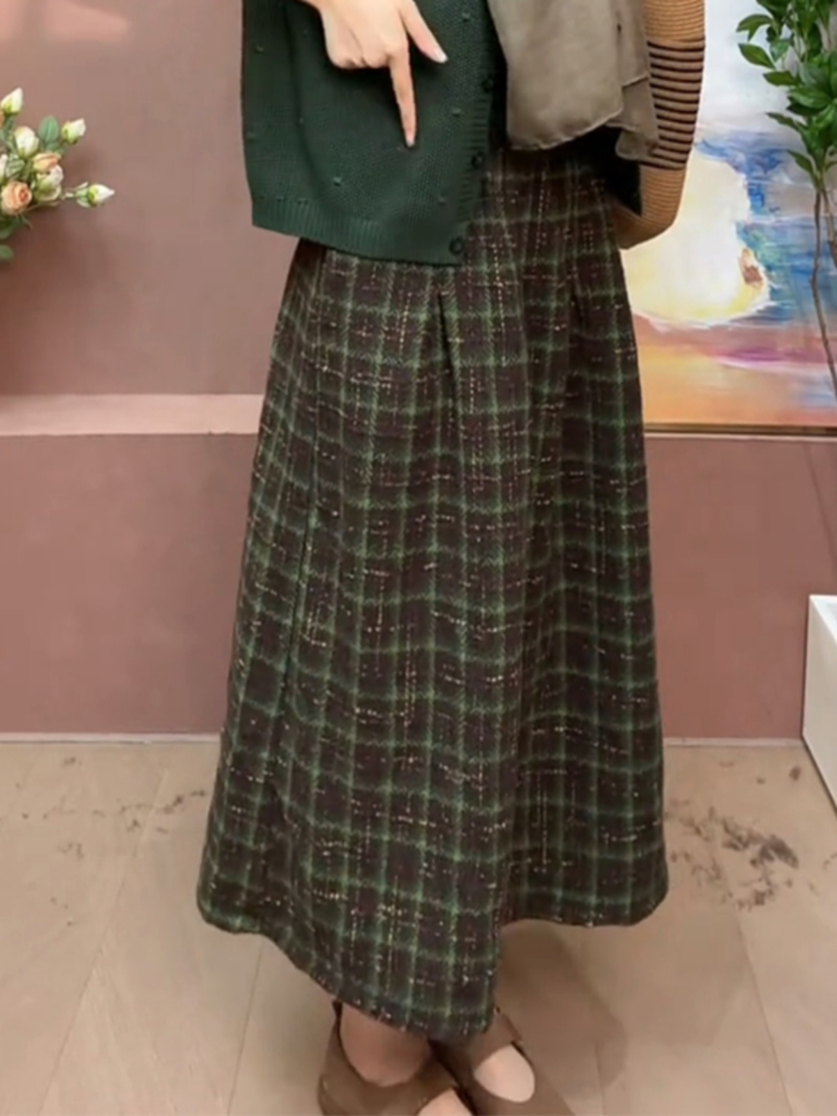 レトロな厚手のウール A ラインミニスカート女性の痩身ミディ - A-Line Skirt Midi のレビューと価格