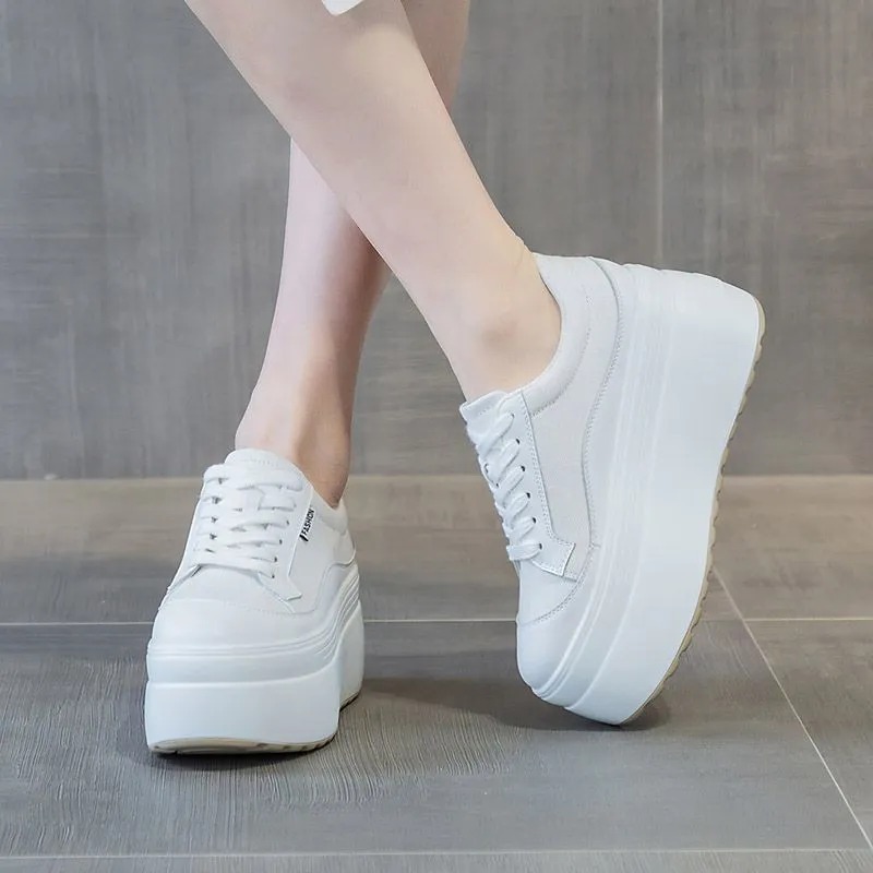 女性用本革スニーカー,プラットフォームシューズ,隠しヒール, - Sneakers Fashion Women のレビューと価格