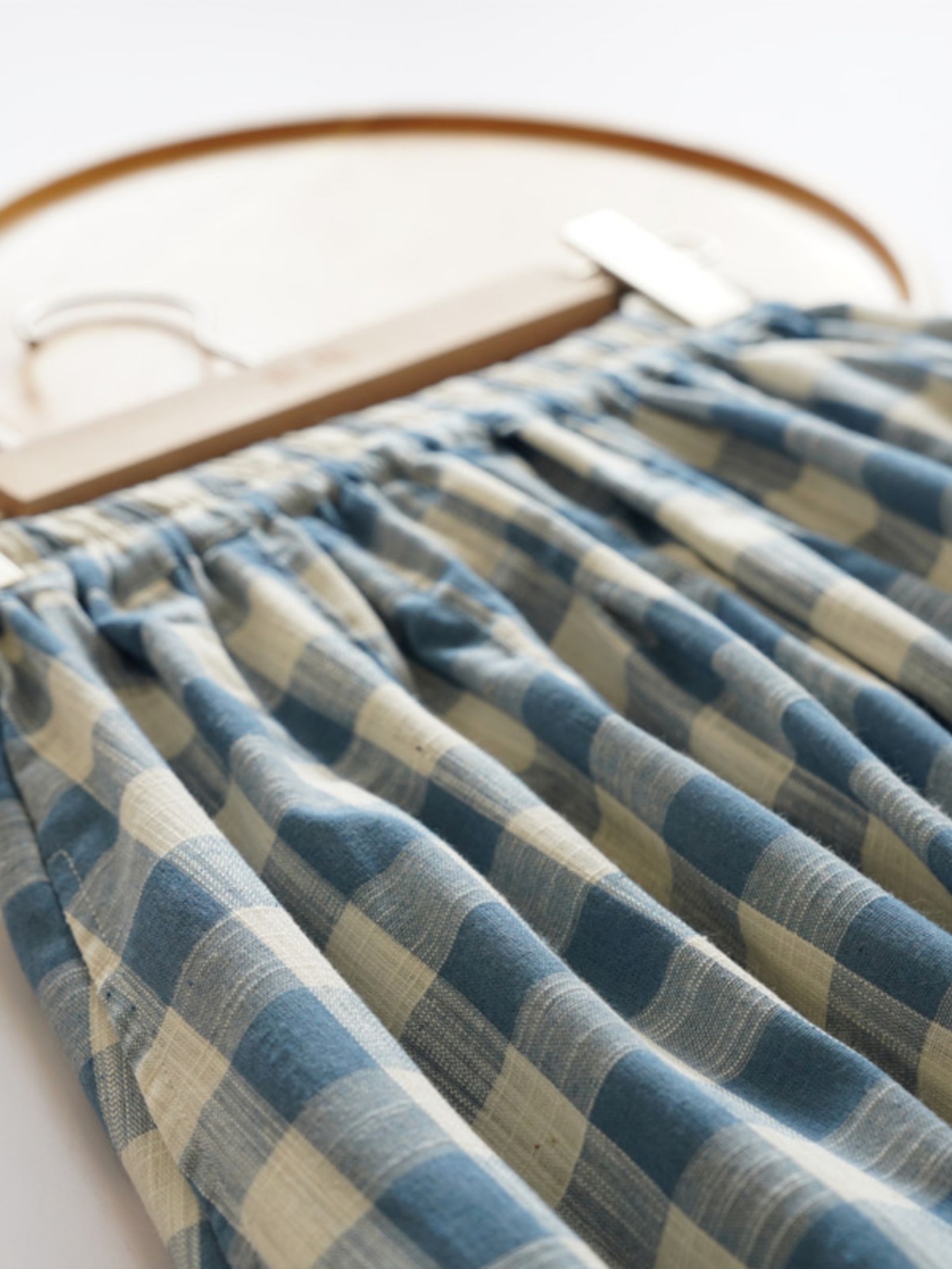 レトロ竹繊維コットンミディスカートルーズブルーチェック柄Aラ - A-Line Skirt Midi のレビューと価格
