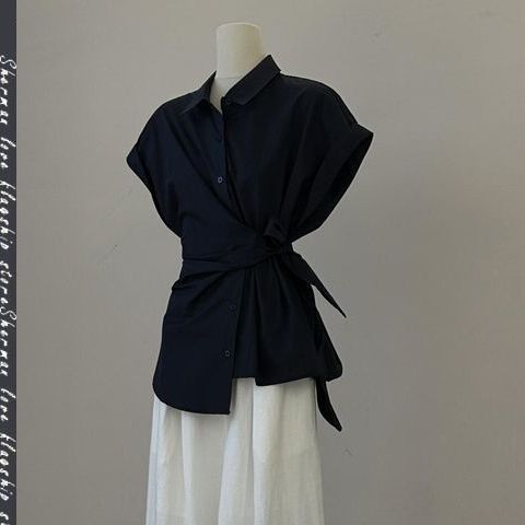 女性の夏黒包帯蝶結びシャツ白ワイドレッグパンツ 2 点セット - Wide Leg Palazzo Pants のレビューと価格