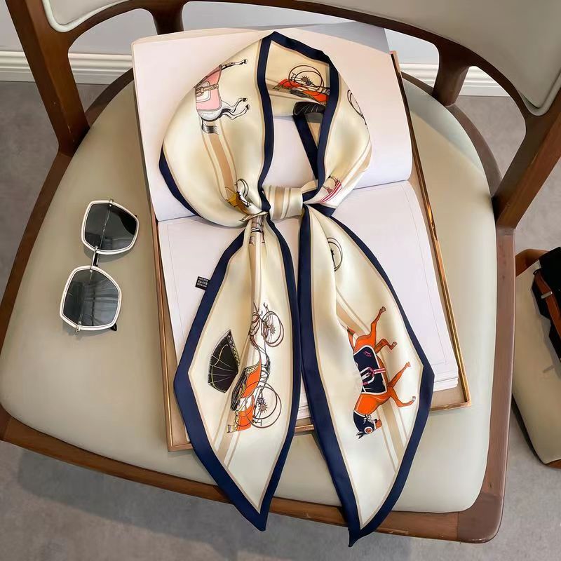 高級デザインシルクスキニー帽子スカーフ女性プリント春ネクタイ - Women Fashion Necktie のレビューと価格