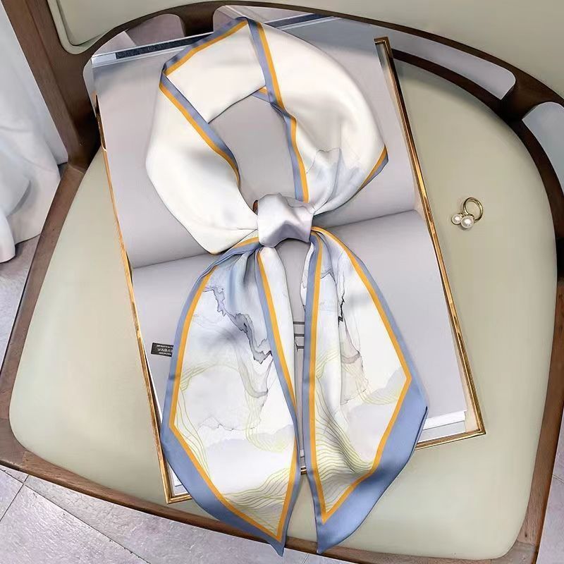 高級デザインシルクスキニー帽子スカーフ女性プリント春ネクタイ - Women Fashion Necktie のレビューと価格