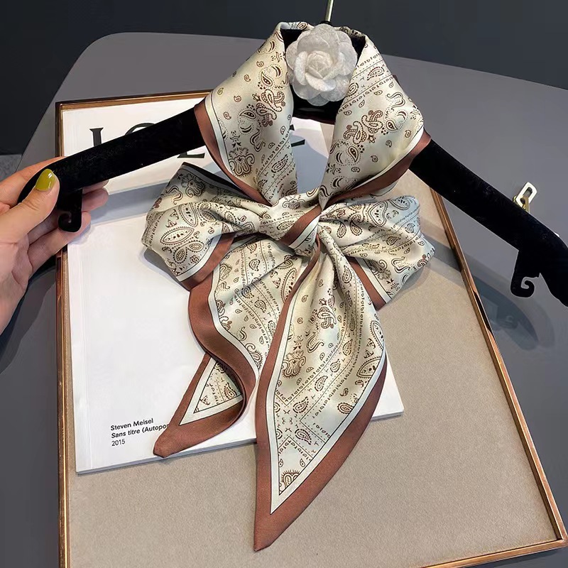 高級デザインシルクスキニー帽子スカーフ女性プリント春ネクタイ - Women Fashion Necktie のレビューと価格