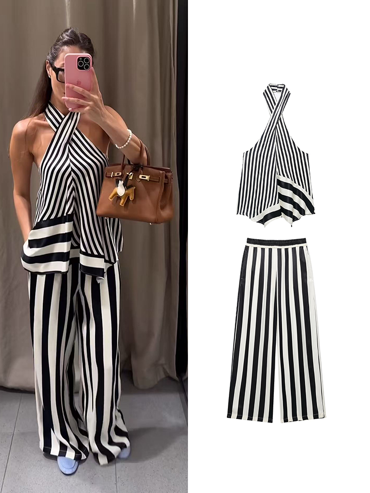 TFMLN 2026 レディース ストライプ ホルターネック - Wide Leg Palazzo Pants のレビューと価格