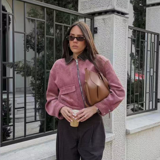 Suninbox レトロ ピンク クロップド コーデュロイ  - Sherpa Coat Women のレビューと価格