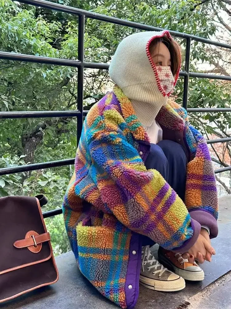 女性コートポーラーフリースチェック柄秋冬ファッション厚いヴィ - Sherpa Coat Women のレビューと価格