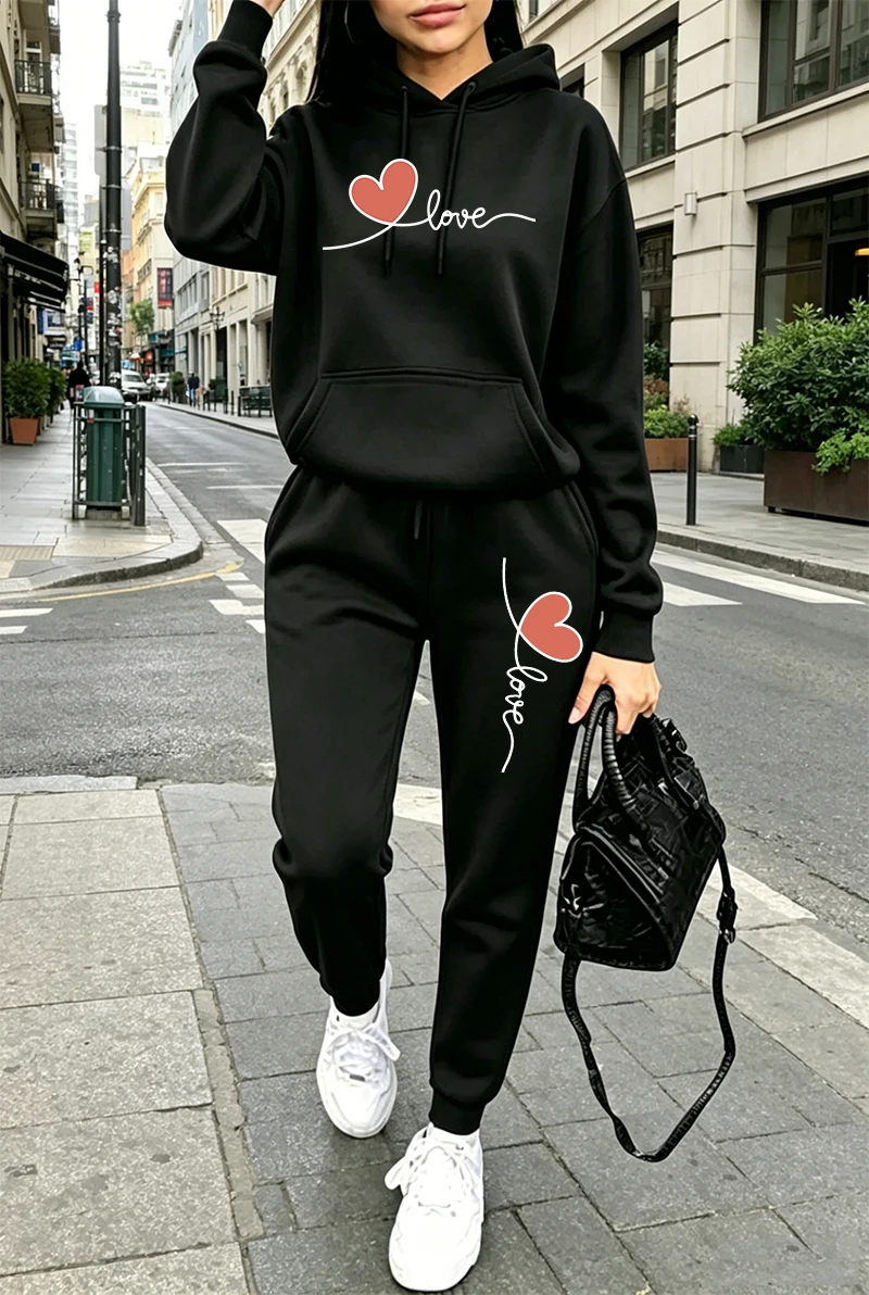 レディーストラックスーツプリントカジュアル長袖フーディスウェ - Women'S Fashion Hoodie のレビューと価格