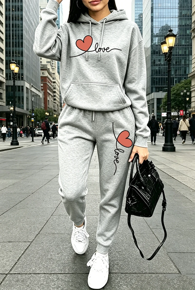 レディーストラックスーツプリントカジュアル長袖フーディスウェ - Women'S Fashion Hoodie のレビューと価格