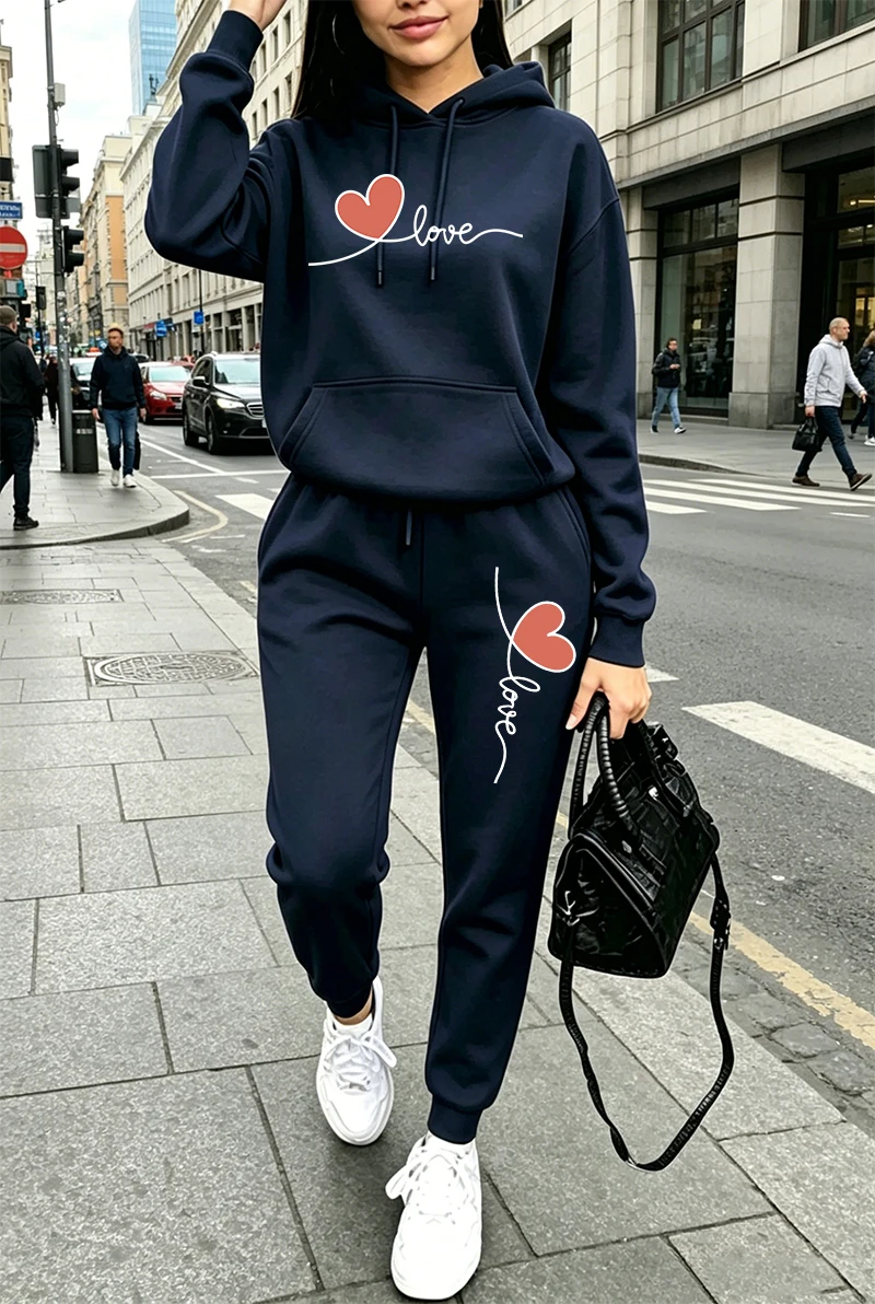 レディーストラックスーツプリントカジュアル長袖フーディスウェ - Women'S Fashion Hoodie のレビューと価格