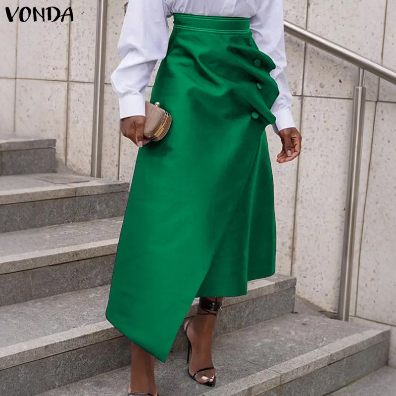 VONDA プラスサイズ 5XL エレガントな女性のサテンス - A-Line Skirt Midi のレビューと価格