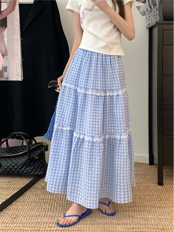 プラスサイズ甘いレースチェック柄ハイウエスト A ラインミデ - A-Line Skirt Midi のレビューと価格