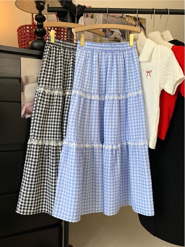プラスサイズ甘いレースチェック柄ハイウエスト A ラインミデ - A-Line Skirt Midi のレビューと価格
