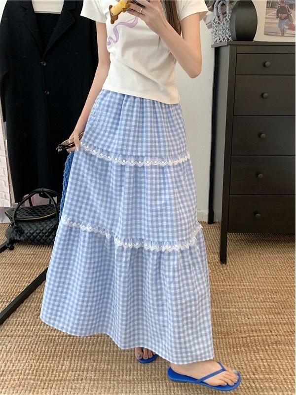 プラスサイズ甘いレースチェック柄ハイウエスト A ラインミデ - A-Line Skirt Midi のレビューと価格