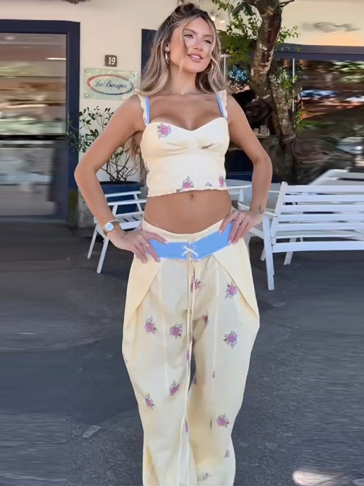 セクシーなプリントベストパンツ レディースセット エレガント - Wide Leg Palazzo Pants のレビューと価格