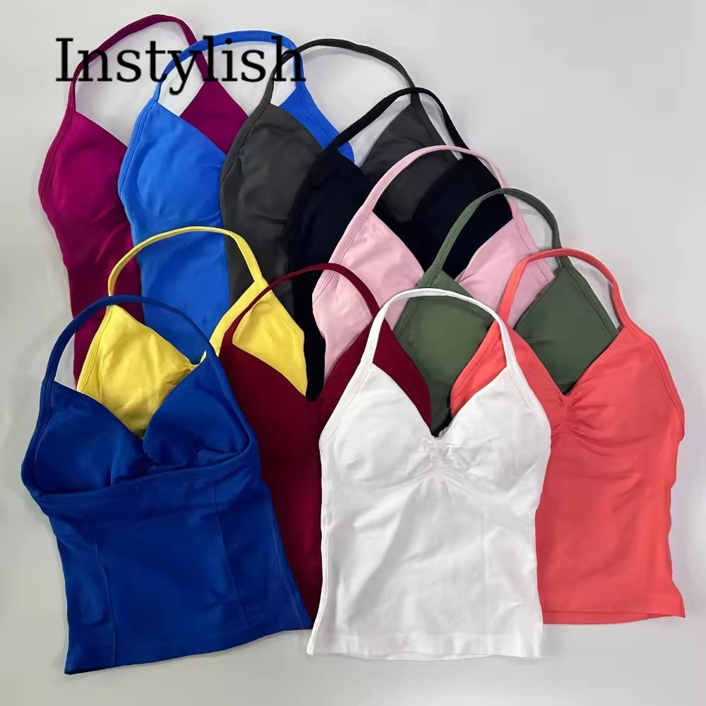 女性用シームレスヨガ2ピースセット ホルターVネック ルシュ - V Neck Cami Top のレビューと価格