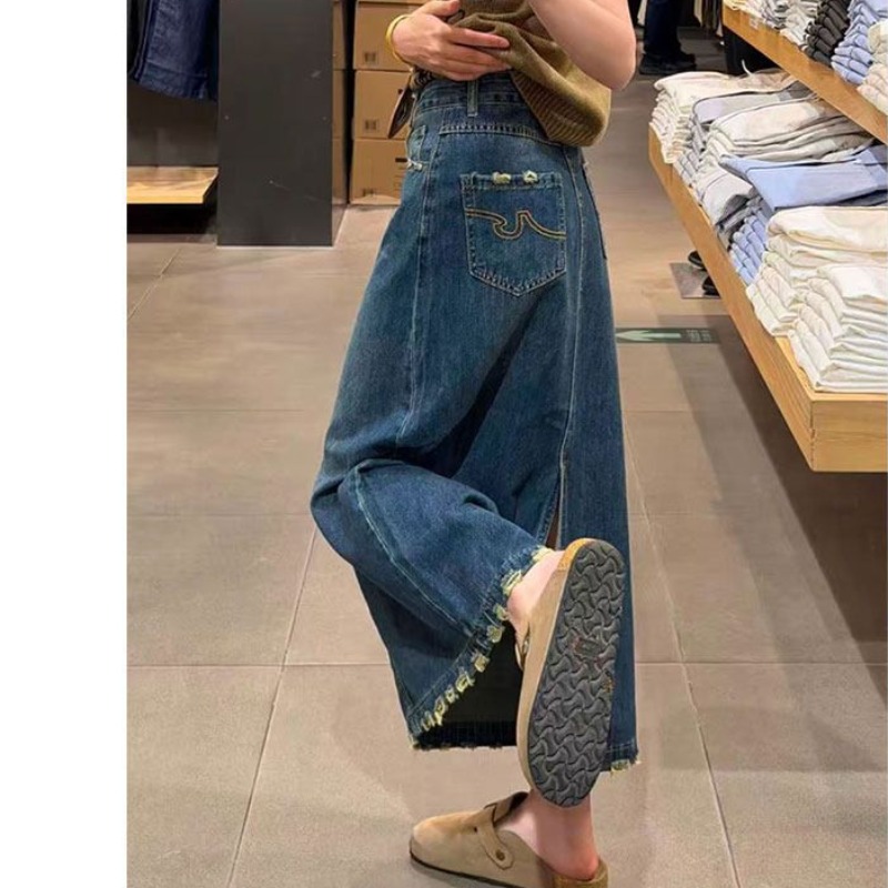 フリル裾刺繍入りワードデニムスカート レディース 春夏新作  - A-Line Skirt Midi のレビューと価格