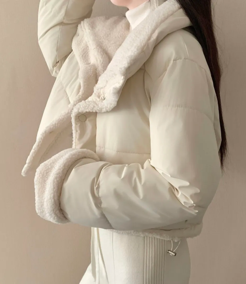 女性用シェルパカラーパファージャケット 冬用暖かいクロップド - Sherpa Coat Women のレビューと価格