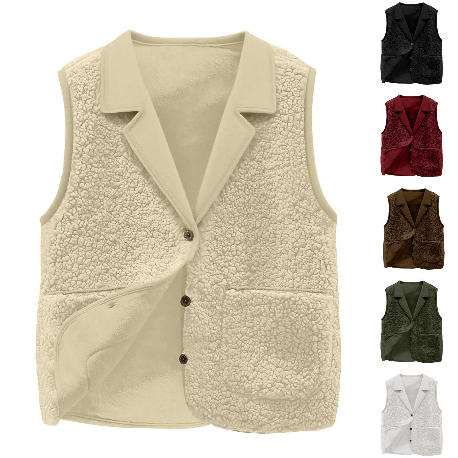 レディース シェルパフリースベスト、ラペルカラー、ボタンフロ - Sherpa Coat Women のレビューと価格
