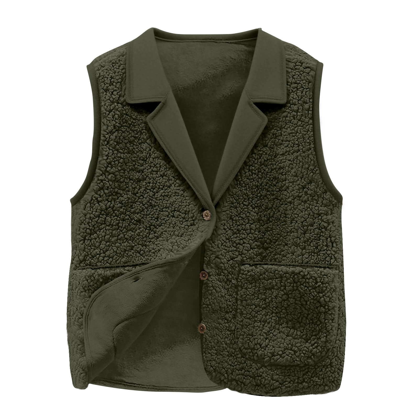 レディース シェルパフリースベスト、ラペルカラー、ボタンフロ - Sherpa Coat Women のレビューと価格