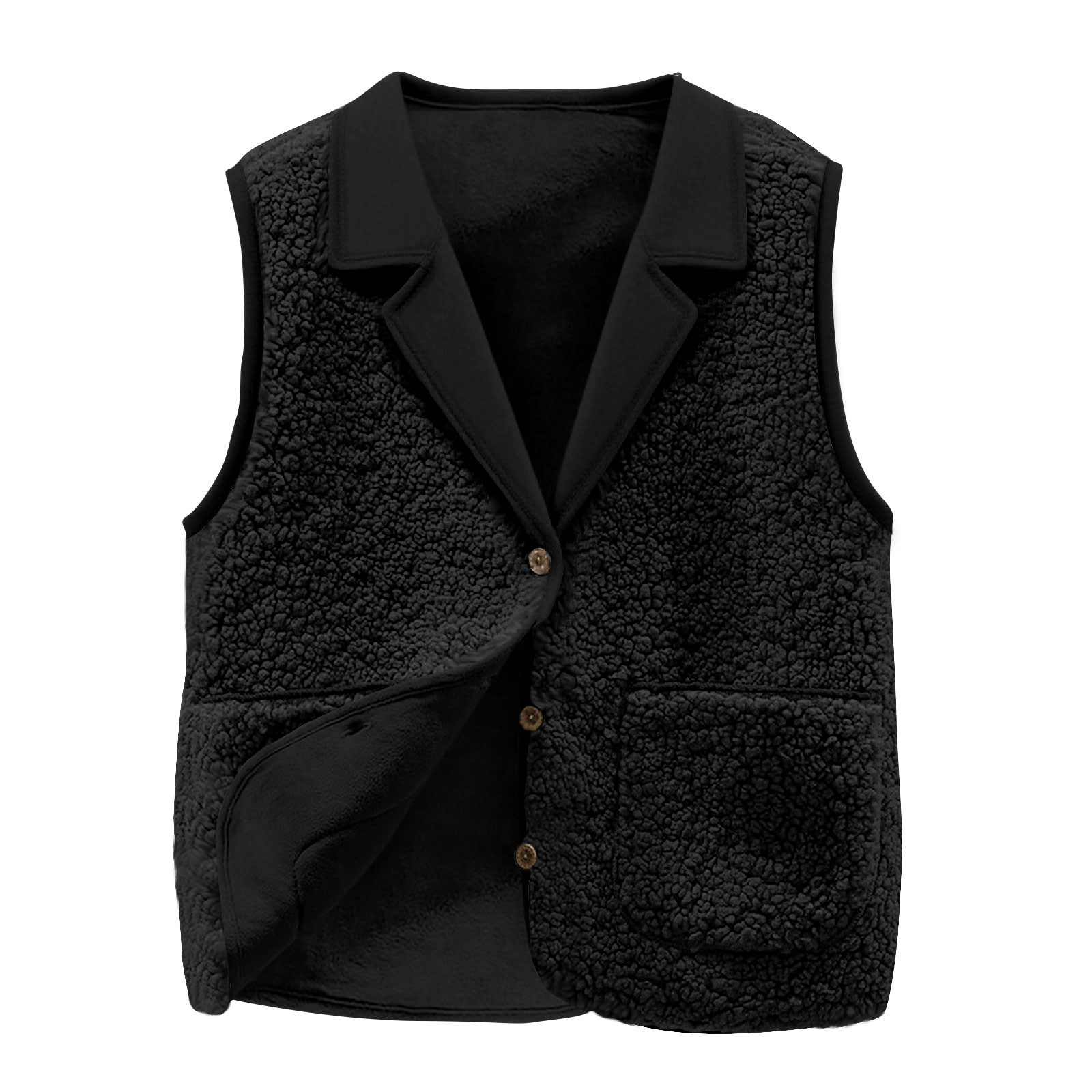 レディース シェルパフリースベスト、ラペルカラー、ボタンフロ - Sherpa Coat Women のレビューと価格