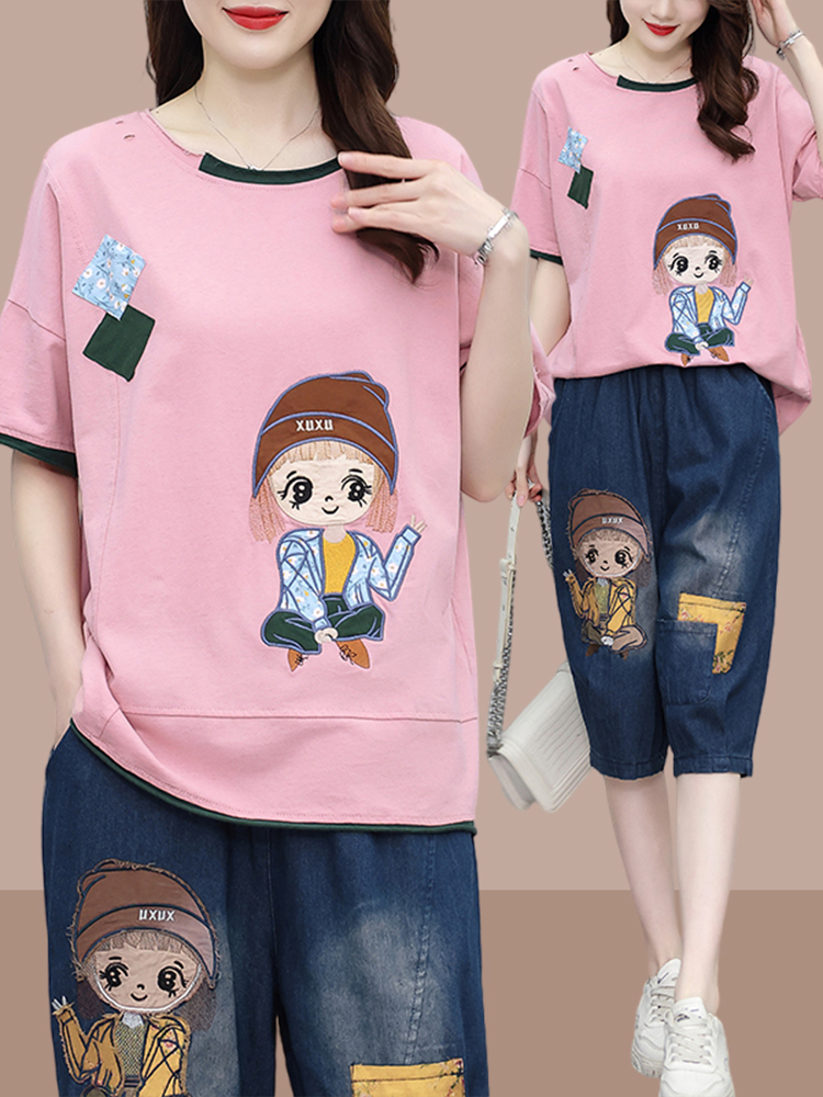 ファッショナブルなパッチワーク半袖Tシャツとハーランジーンズ - Women Fashion Over The Years のレビューと価格