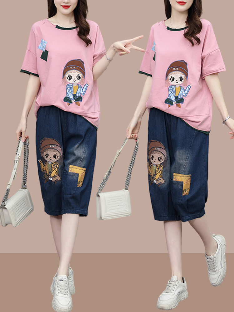 ファッショナブルなパッチワーク半袖Tシャツとハーランジーンズ - Women Fashion Over The Years のレビューと価格