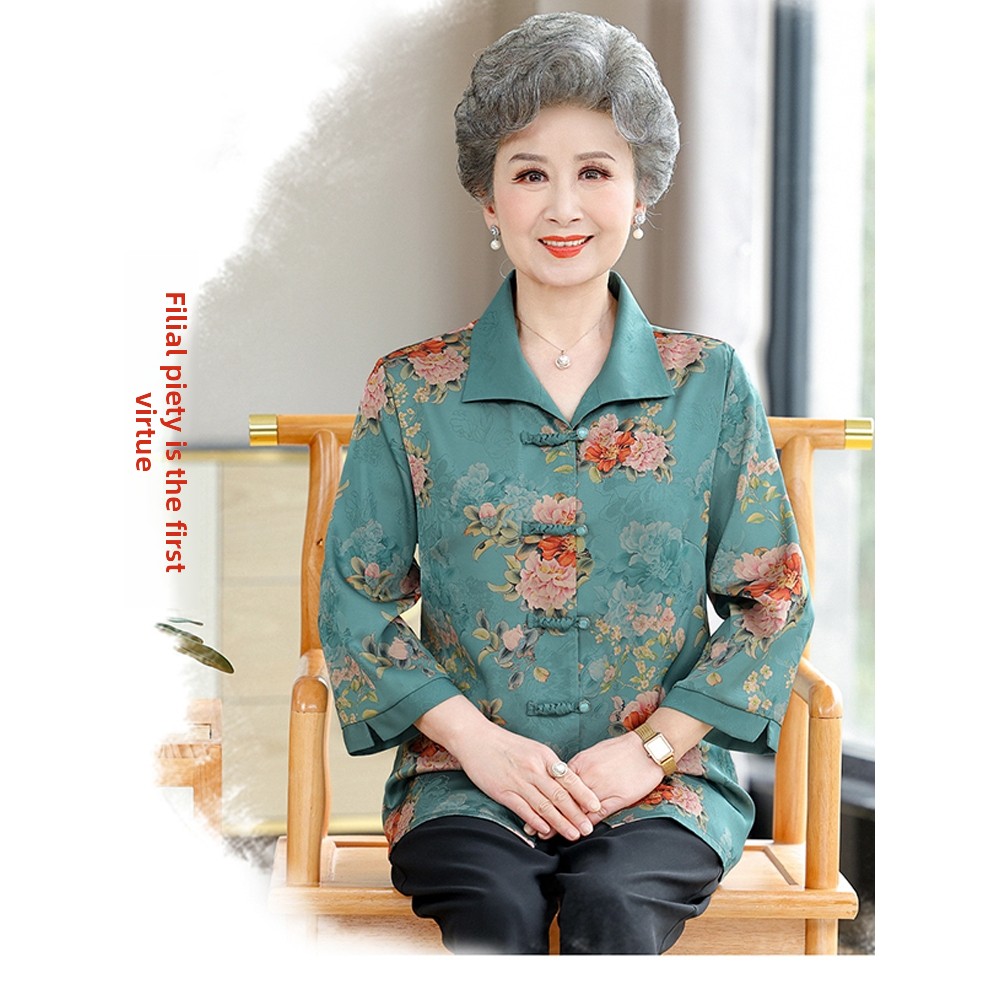 高齢女性向けエレガントな七分袖シャツ、ボタン装飾、民族風、ゆ - Women Fashion Over The Years のレビューと価格