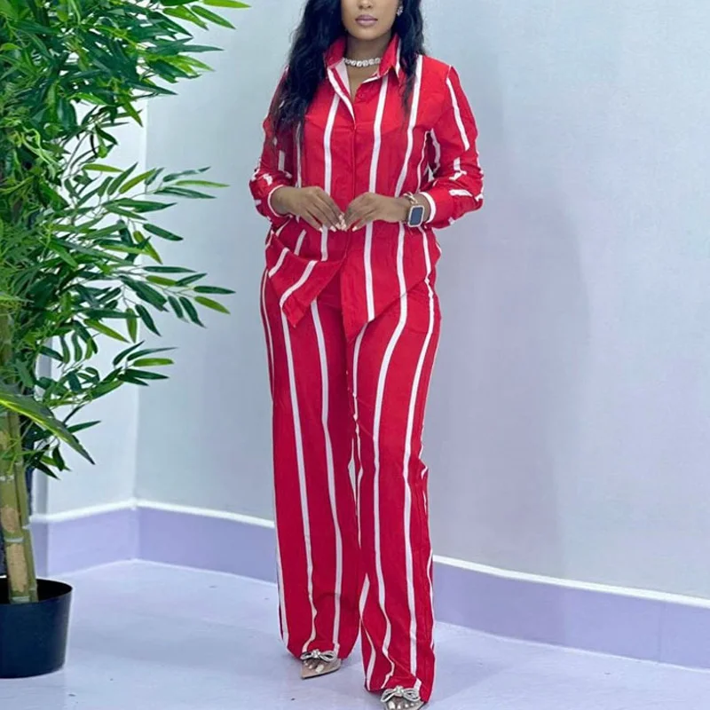 女性用アフリカンストライプ2点セット,長袖シャツ,ワイドレッ - Wide Leg Palazzo Pants のレビューと価格