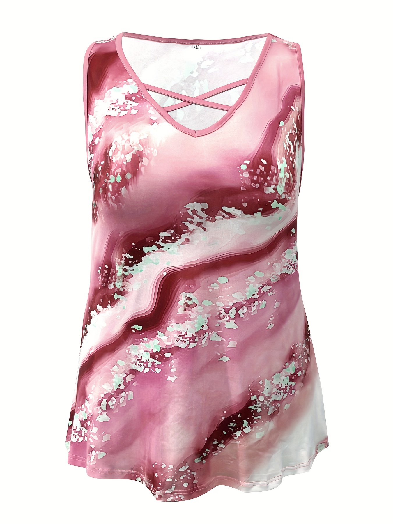 プラスサイズの大理石プリントタンクトップカジュアルクリスクロ - V Neck Cami Top のレビューと価格