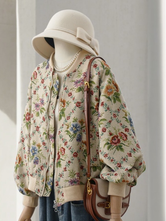 レトロな雰囲気の油絵刺繍ジャケット野球スタイルのアウターウェ - Sherpa Coat Women のレビューと価格