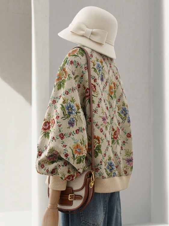 レトロな雰囲気の油絵刺繍ジャケット野球スタイルのアウターウェ - Sherpa Coat Women のレビューと価格
