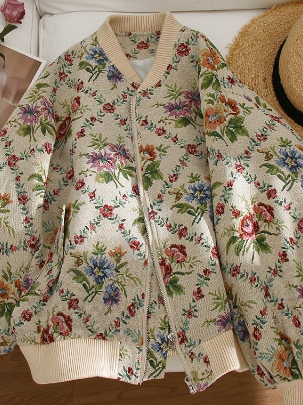 レトロな雰囲気の油絵刺繍ジャケット野球スタイルのアウターウェ - Sherpa Coat Women のレビューと価格