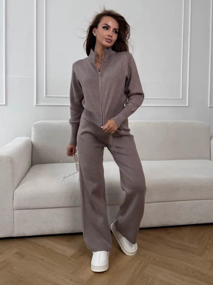 Wolfeel 新しい秋冬ジップアップニットパンツセット女性 - Wide Leg Palazzo Pants のレビューと価格