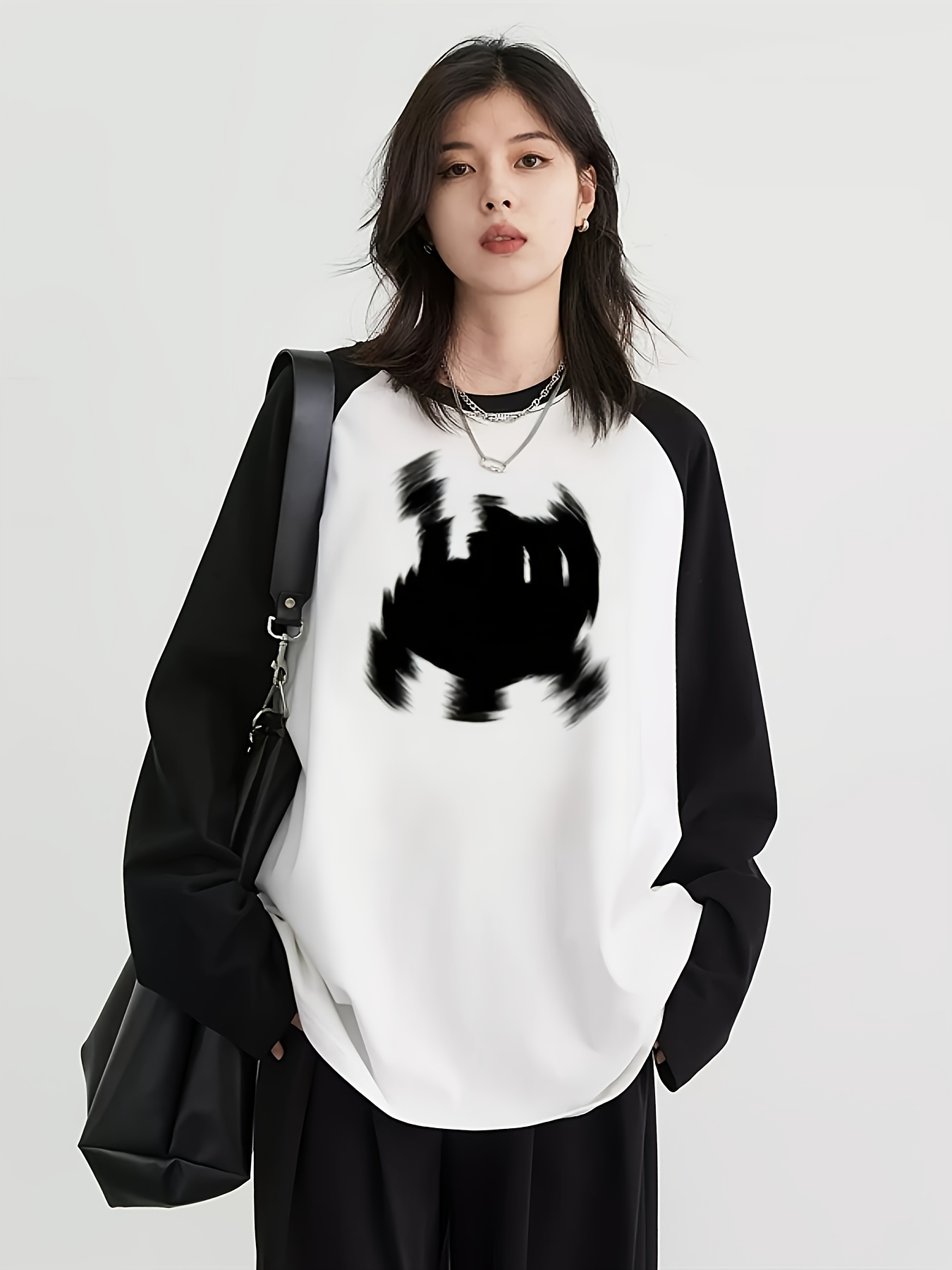 Y2K レディース ラグラン長袖 Tシャツ ブロック柄 かわ - Trend Women Fashion のレビューと価格
